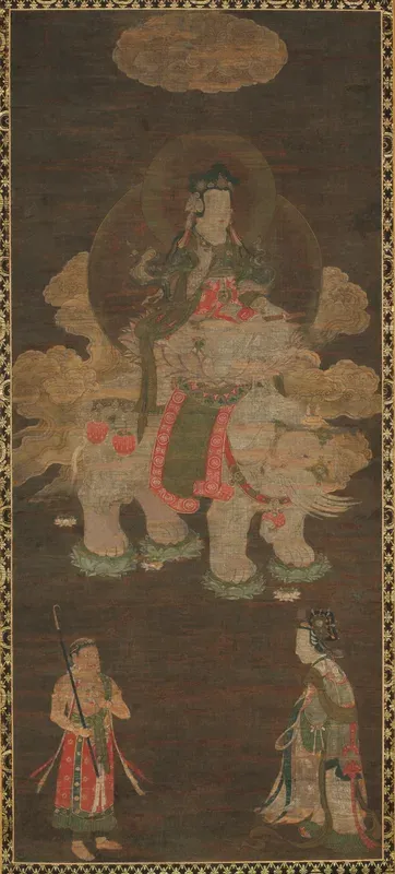Shakyamuni Triad: Buddha Attended by Manjushri and Samantabhadra (Bodhisattva with Elephant)