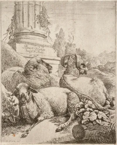 Sheep at the Foot of a Column