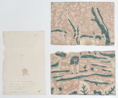 Sheet in two sections with pink and green scenic pattern