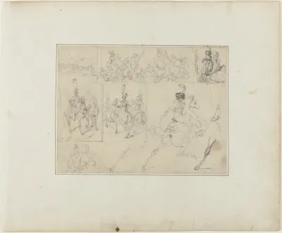 Sheet of Sketches: Cavalry Battles and Mounted Soldiers