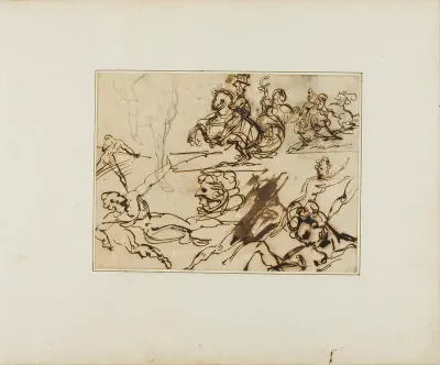 Sheet of Sketches: Lancers, Struggling Nudes, Other Subjects