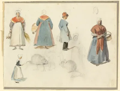 Sheet of Sketches: Men, Women and Mice