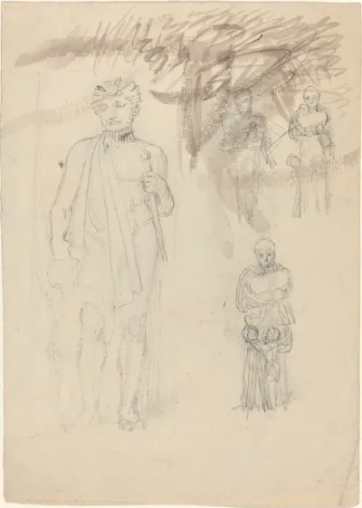 Sheet of Studies, including Warrior with Child (recto and verso)