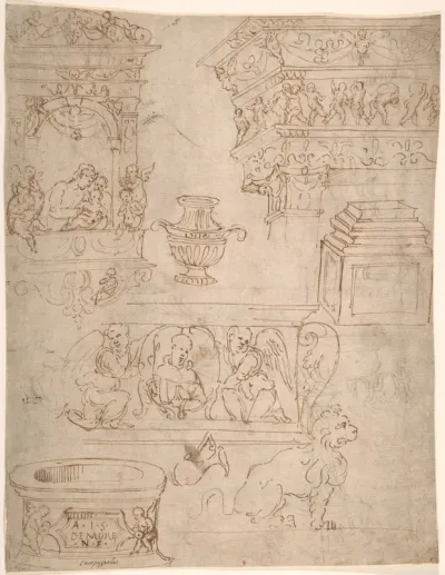 Sheet of Studies of Sculptural Elements and Architectural Ornaments