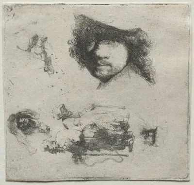 Sheet of Studies:  Self-Portrait, a Beggar Couple, etc.