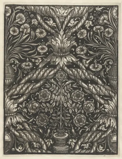 Sheet of Wallpaper with Vase and Flowers