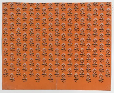 Sheet with blue and orange leaf pattern
