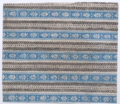 Sheet with five borders with blue and black abstract patterns