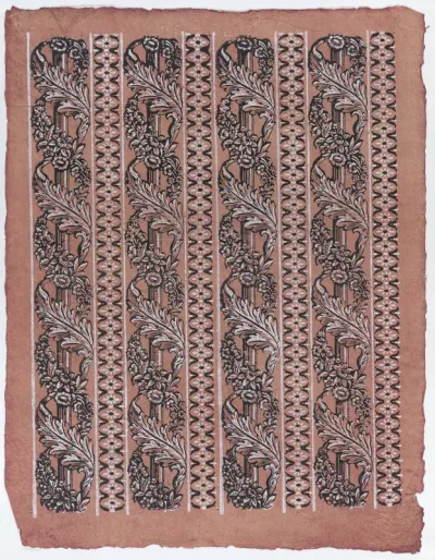 Sheet with four borders with a garland of acanthus leaves and flowers
