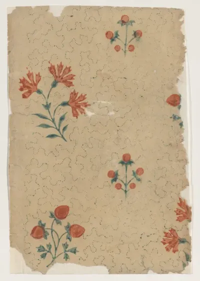 Sheet with overall dot pattern with bouquets