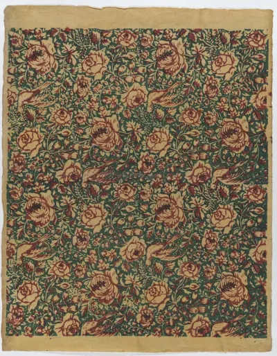 Sheet with overall floral pattern with birds