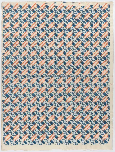 Sheet with overall orange and blue geometric pattern