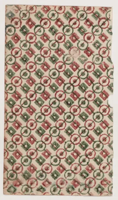 Sheet with overall pattern of circles and squares with lines through them
