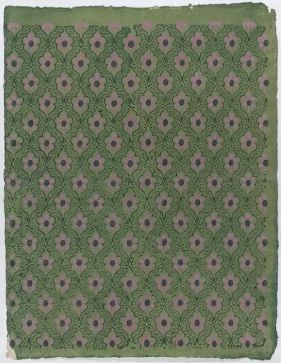 Sheet with overall pink floral pattern on green background