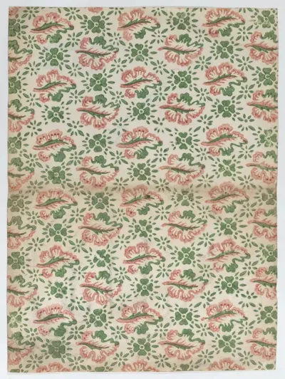 Sheet with overall red and green floral pattern