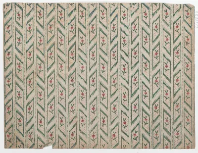 Sheet with overall red and green vine and dot pattern