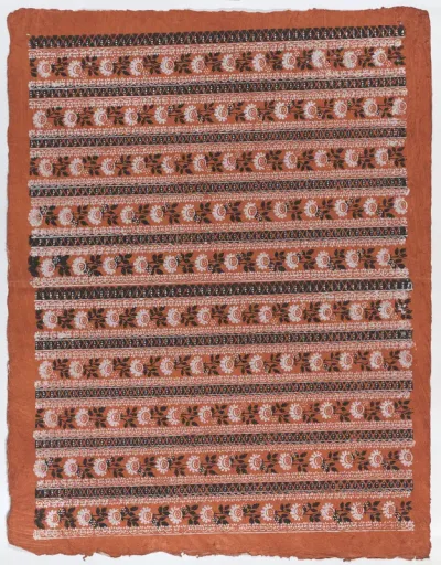Sheet with ten borders with floral patterns on orange background