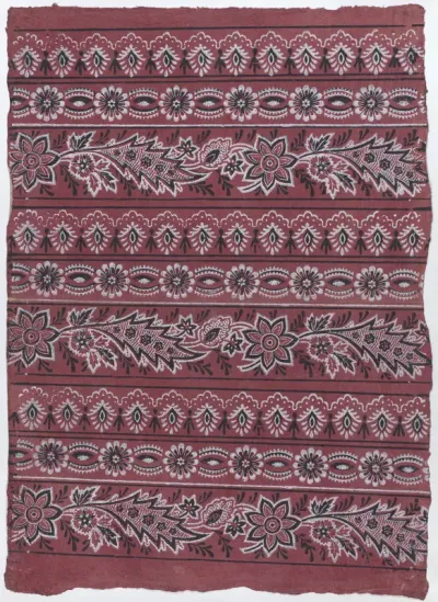 Sheet with three borders with paisley and floral patterns