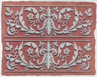 Sheet with two borders with rinceau motif