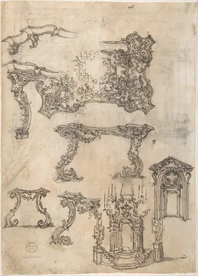 Sheet with Various Designs for Tables and a Funerary Monument