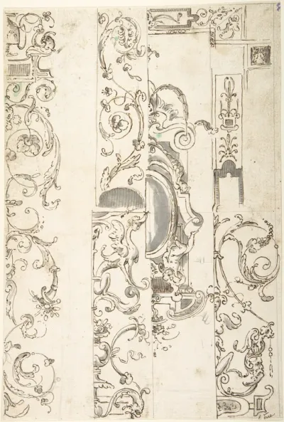 Sheet with Various Studies of Candelabra Grotesques, Foliage and a Cartouche