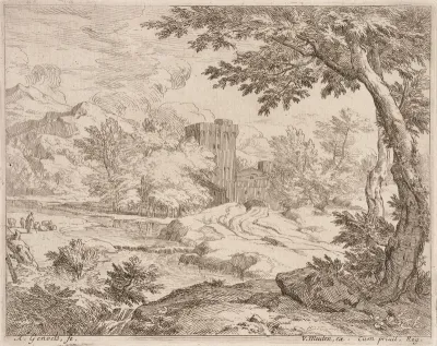 Shepherd and Sheep by the Stream