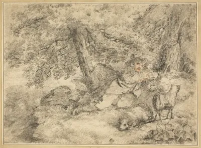 Shepherd Boy with Lambs in Woods