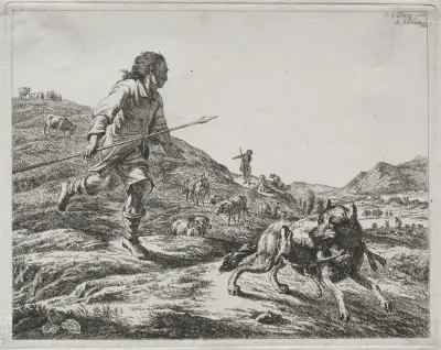 Shepherd Chasing a Wolf