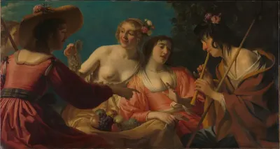 Shepherd Playing the Flute, and Four Shepherdesses