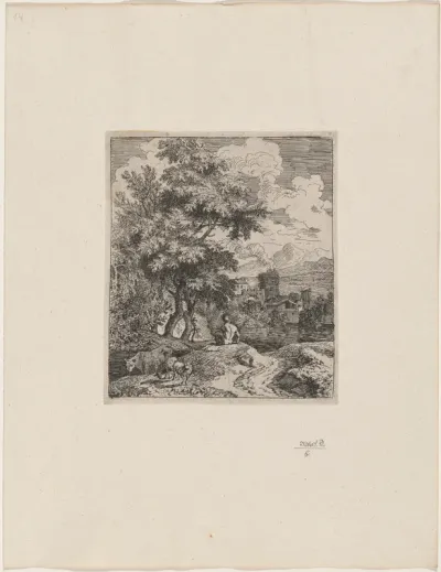 Shepherd with Cow and Two Sheep