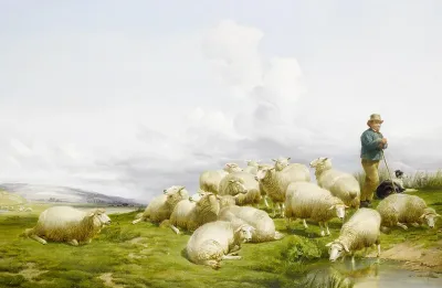 Shepherd with sheep