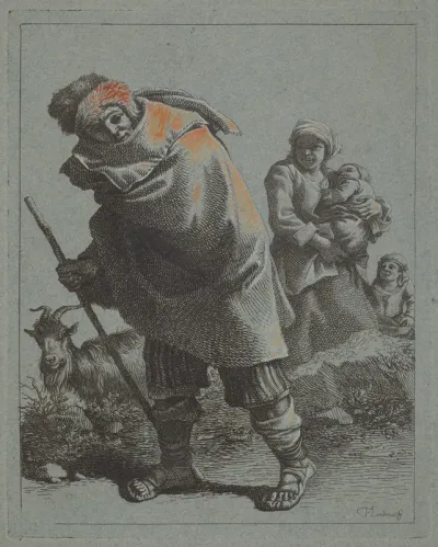 Shepherd with Walking Stick and a Peasant Woman with Child