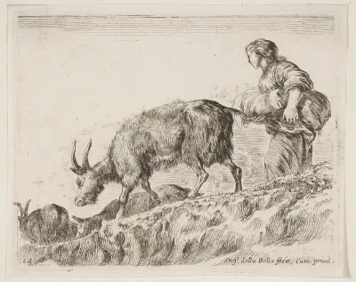 Shepherdess herding goats, plate 14 from "Various Animals" (Diversi Animali)