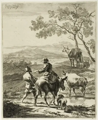 Shepherdess Riding on a Donkey, plate 2 from Four Landscapes