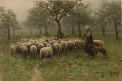 Shepherdess with a Flock of Sheep