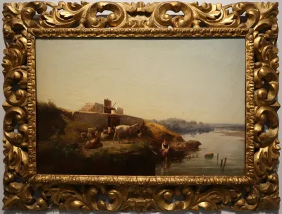 Shepherdess with a flock
