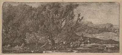 Shepherds with Their Herd Fording a Stream