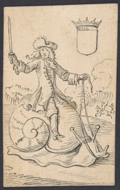 Shield King: A Man Astride a Snail