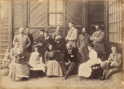 Shimla 17th May 1887: Viceregal party. Lord William Beresford, Military Secretary, Captain Leonard Gordon A.D.C., Mademoiselle Clerc, The Honorable Basit Blackwood, Major F. R. Hamilton A.D.C., Mr. Oglivie Grant, Sir Donald Mackenzie Wallace K.C.E., 