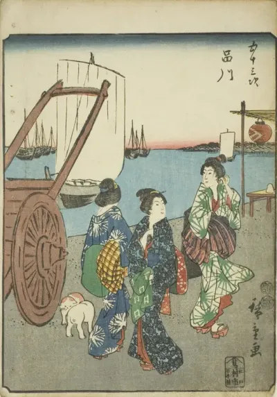 Shinagawa, from the series "Fifty-three Stations [of the Tokaido] (Gojusan tsugi)," also known as the Figure Tokaido (Jinbutsu Tokaido)