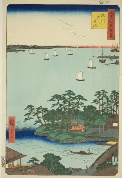 Shinagawa Susaki (Shinagawa Susaki), from the series "One Hundred Famous Views of Edo (Meisho Edo hyakkei)"
