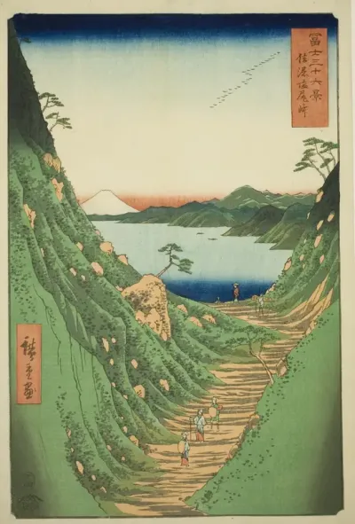 Shiojiri Pass in Shinano Province (Shinano Shiojiri toge) , from the series "Thirty-six Views of Mount Fuji (Fuji sanjurokkei)"