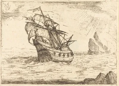 Ship Navigating Near Rocks