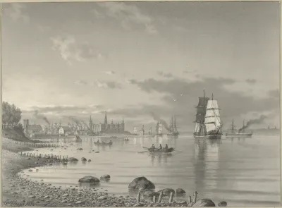 Shipping on the Oresund with Helsingor and Kronborg Castle in the Distance