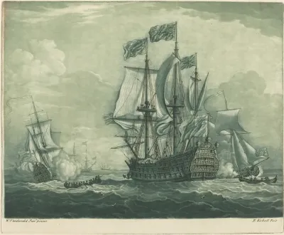 Shipping Scene with Man-of-War
