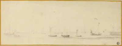 Ships in Full Sail with Small Boats