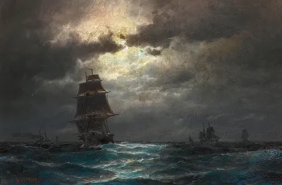 Ships in moonlight.