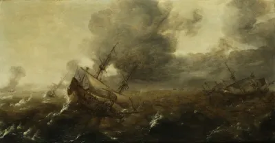 Ships in stormy sea