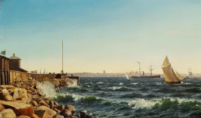 Ships in the Sound off the port of Helsingør.