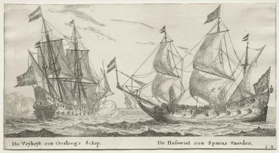 Ships of Amsterdam: The Freedom, a Man of War. The Wolf Hound, a Spanish Vessel